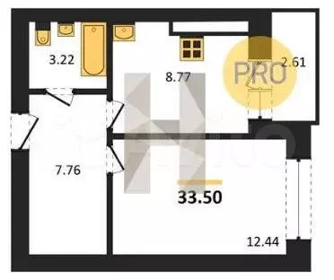 1-к. квартира, 33,5 м, 1/9 эт. - Фото 1