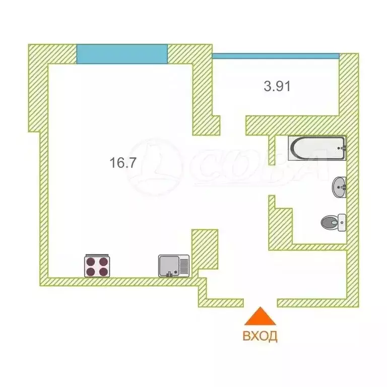 Квартира-студия: Тюмень, ул. Льва Толстого, 19 (28.3 м) - Фото 1