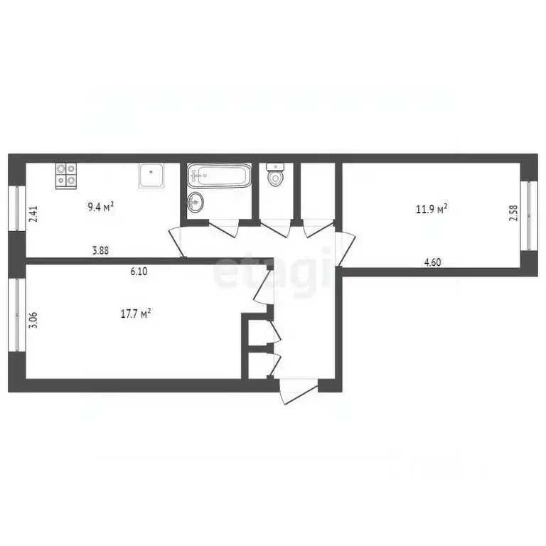 2-к кв. Челябинская область, Челябинск Российская ул., 222 (52.7 м) - Фото 1