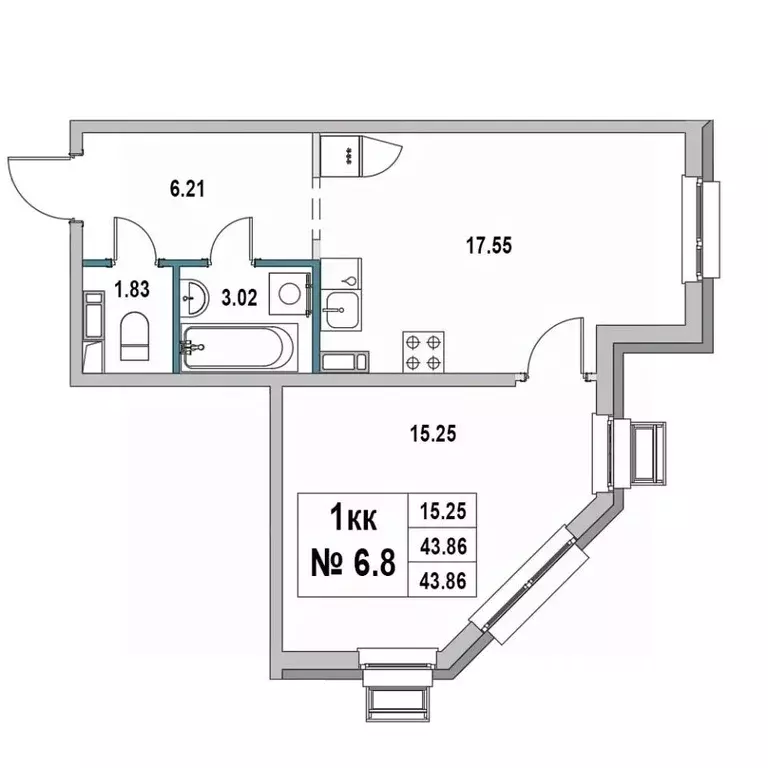1-к кв. Ленинградская область, Выборг ул. 2-я Южная, 4 (43.86 м) - Фото 1