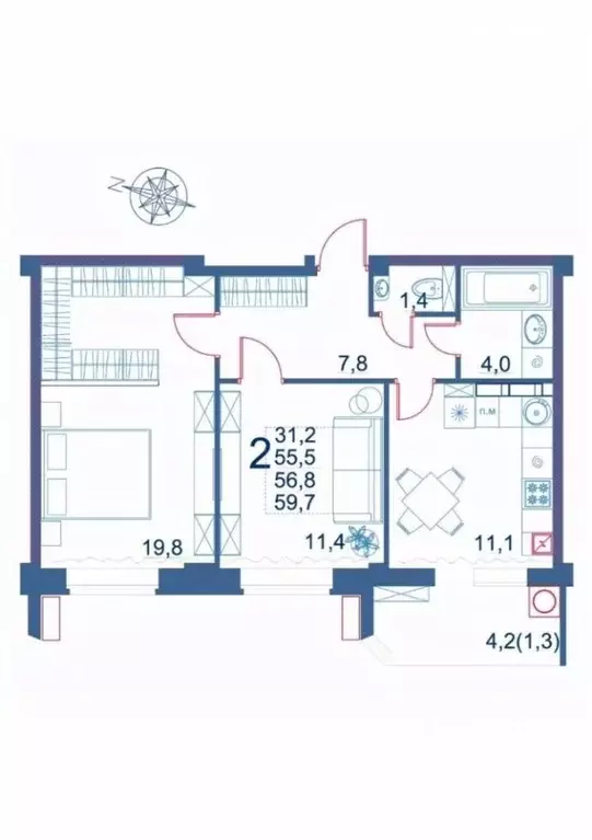 2-к кв. Ставропольский край, Ессентуки ул. Шмидта, 80/1с (59.7 м) - Фото 1