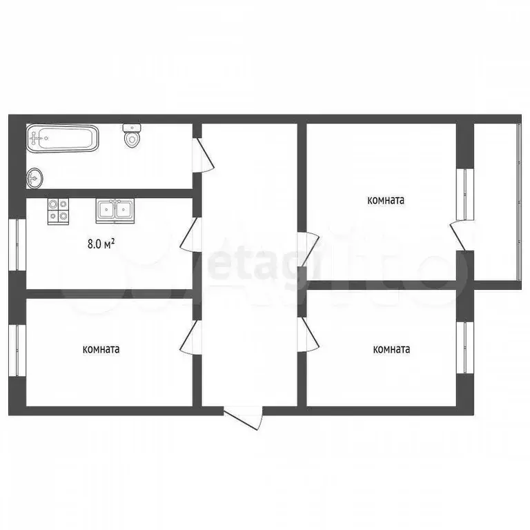 3-к. квартира, 65,1 м, 2/2 эт. - Фото 0