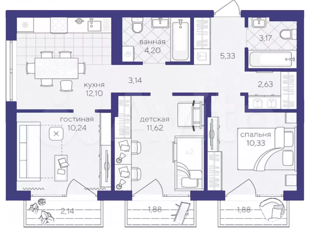 3-к. квартира, 69 м, 4/4 эт. - Фото 1