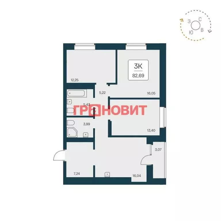 3-комнатная квартира: Новосибирск, Красный проспект, 167к4 (83 м) - Фото 0