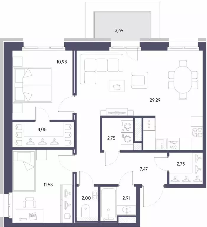 2-комнатная квартира: Санкт-Петербург, набережная Чёрной речки, 35 ... - Фото 1