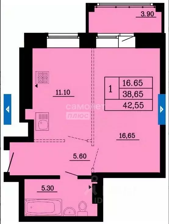 1-к кв. Омская область, Омск ул. Малиновского, 16к1 (42.55 м) - Фото 1