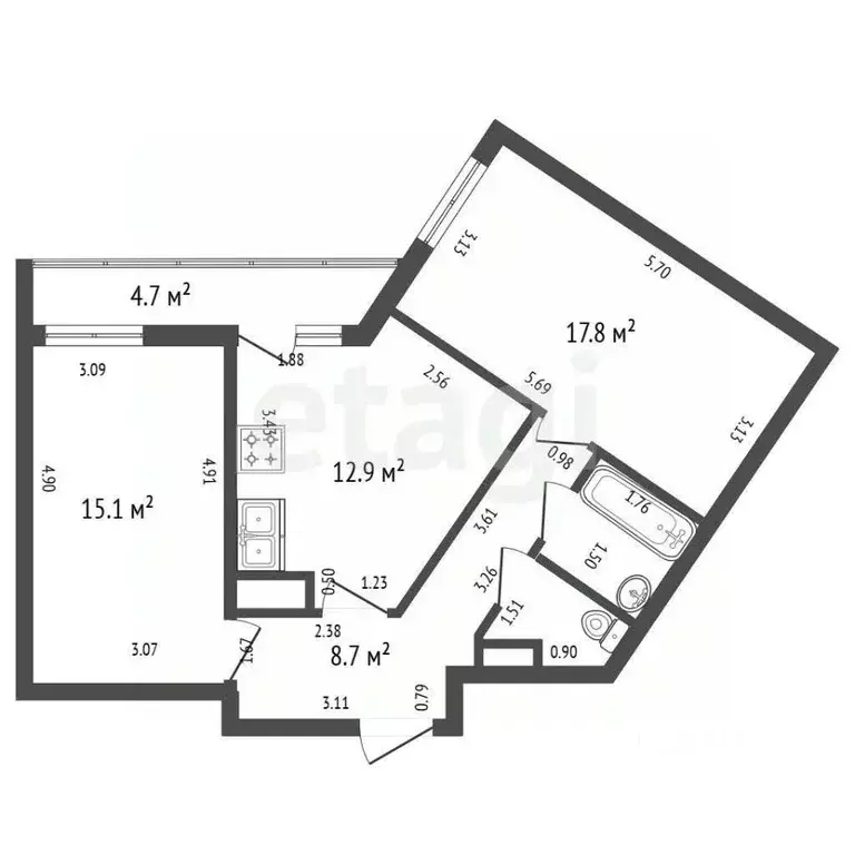 2-к кв. Санкт-Петербург ул. Русановская, 18к3 (59.3 м) - Фото 1