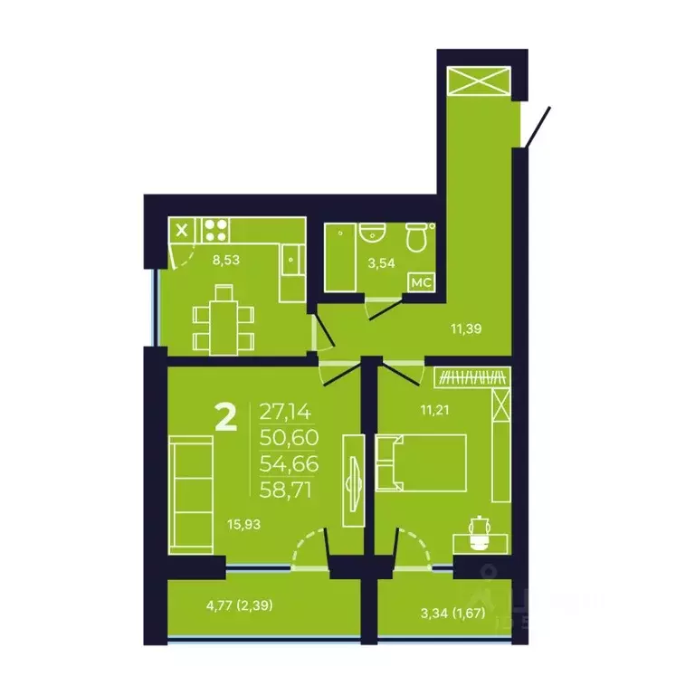 2-к кв. Башкортостан, Уфа ул. Майора Доставалова, 7 (54.6 м) - Фото 1