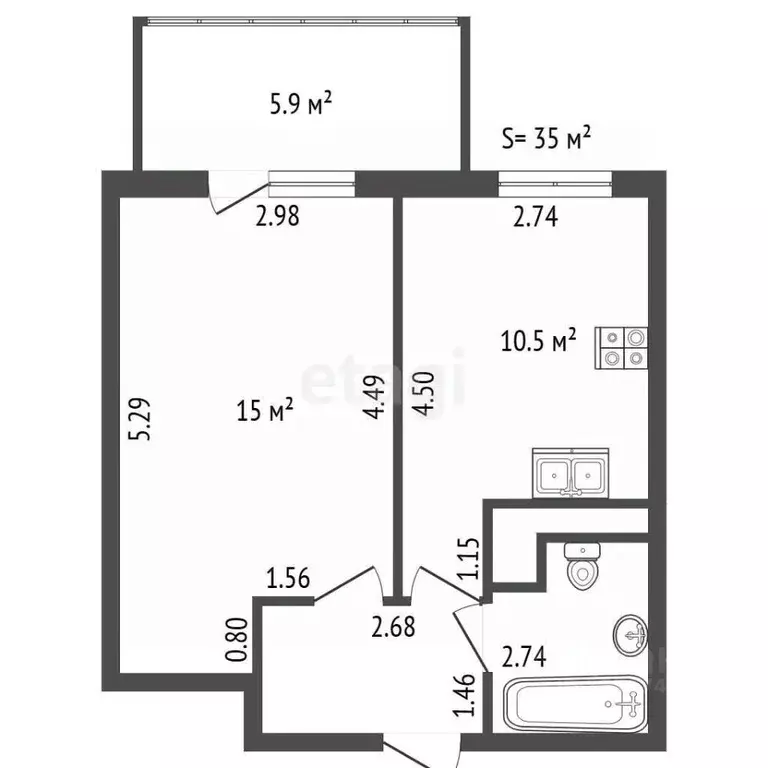 1-к кв. Санкт-Петербург 1-й Предпортовый проезд, 15 (32.0 м) - Фото 2