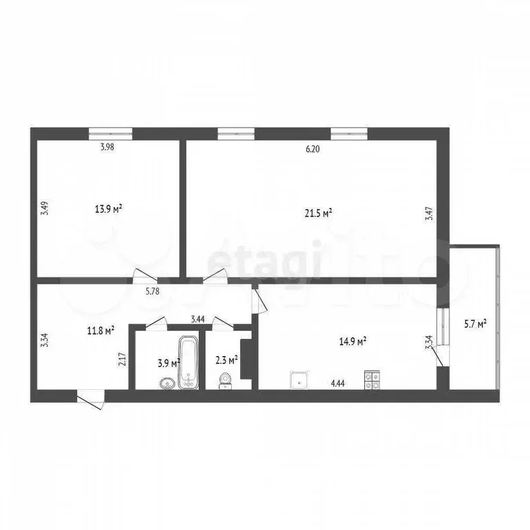 2-к. квартира, 68,4 м, 7/9 эт. - Фото 0