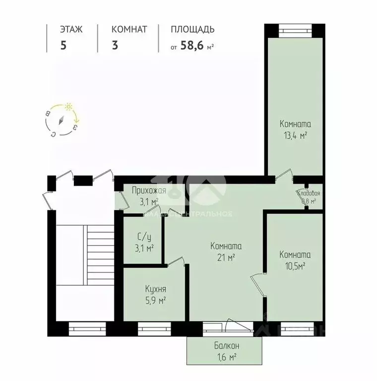 3-к кв. Новосибирская область, Новосибирск ул. Объединения, 54 (58.6 ... - Фото 2