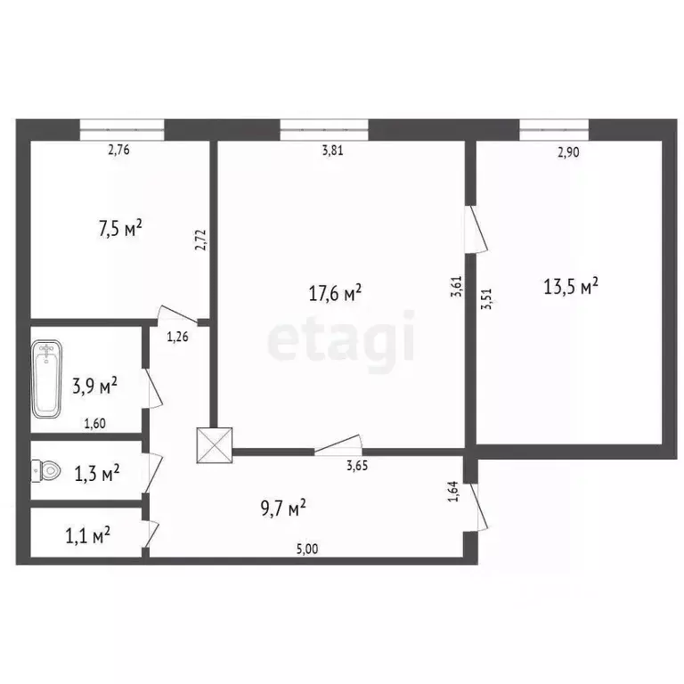 2-к кв. Челябинская область, Чебаркуль ул. Ленина, 25 (53.6 м) - Фото 2