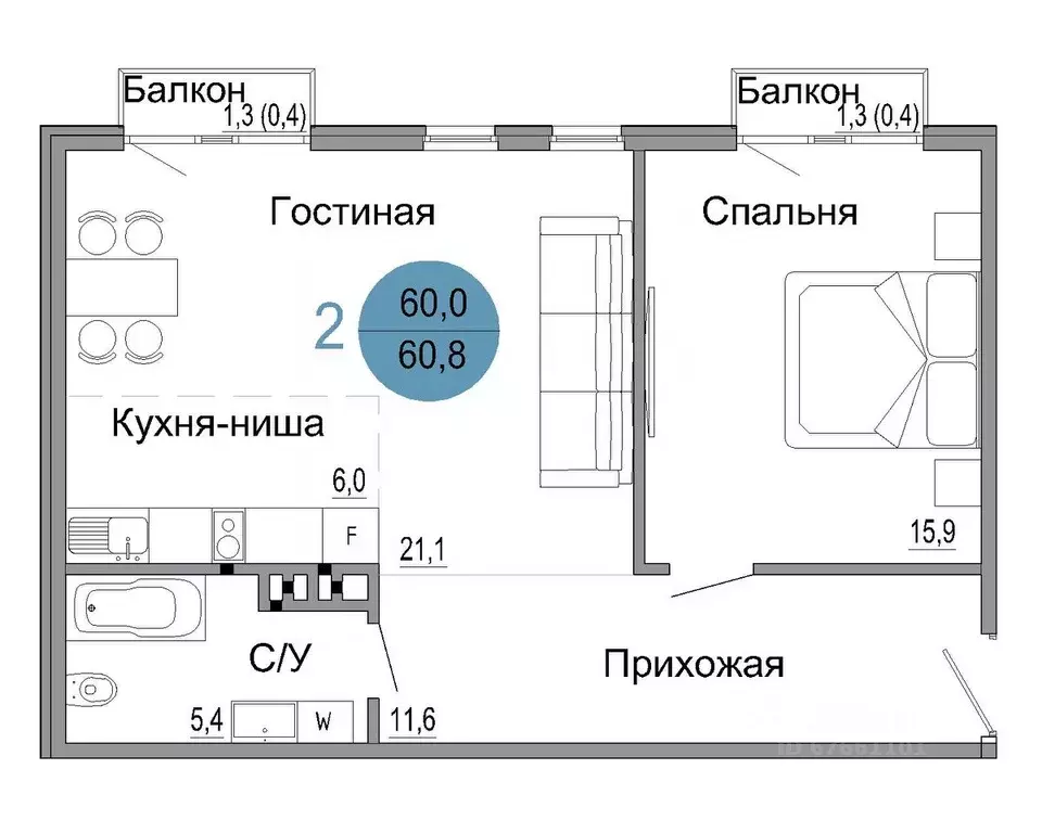 2-к кв. Крым, Керчь Белый город жилой комплекс (60.8 м) - Фото 0