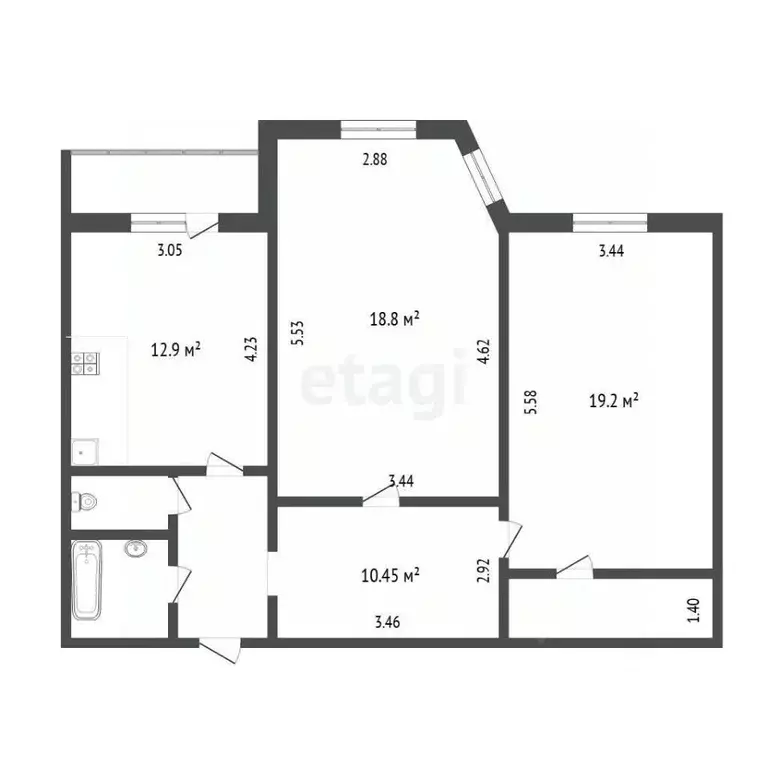 2-к кв. Тюменская область, Тюмень Широтная ул., 100 (73.7 м) - Фото 2