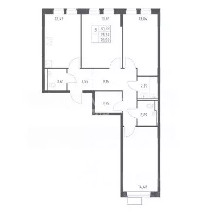 Квартира, 3 комнаты, 77.09 м - Фото 1