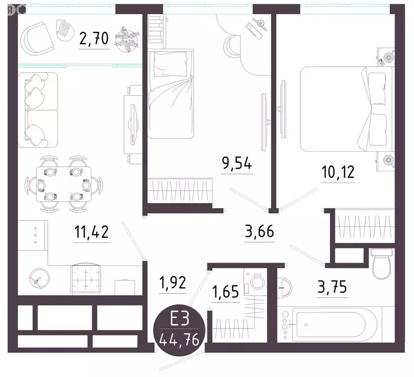2-комнатная квартира: Тула, Пряничная улица, 9 (44.76 м) - Фото 1