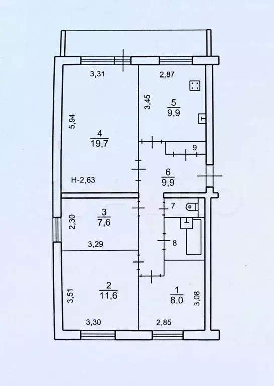 4-к. квартира, 71,1 м, 5/9 эт. - Фото 0