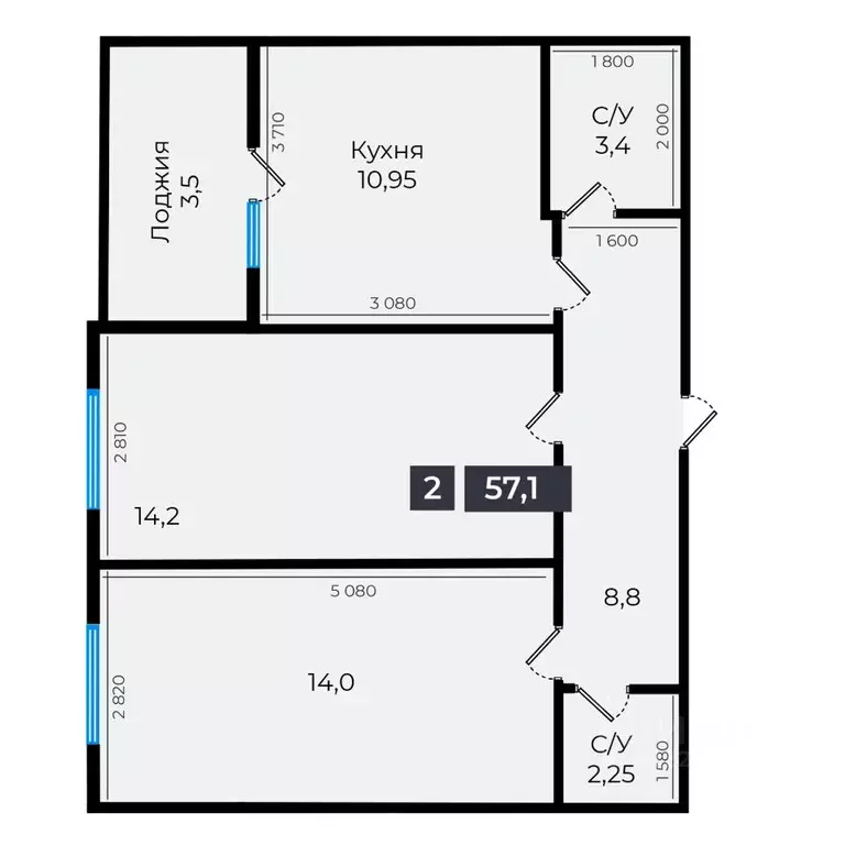 2-к кв. Ставропольский край, Ставрополь ул. Южный обход, 53В (56.9 м) - Фото 0