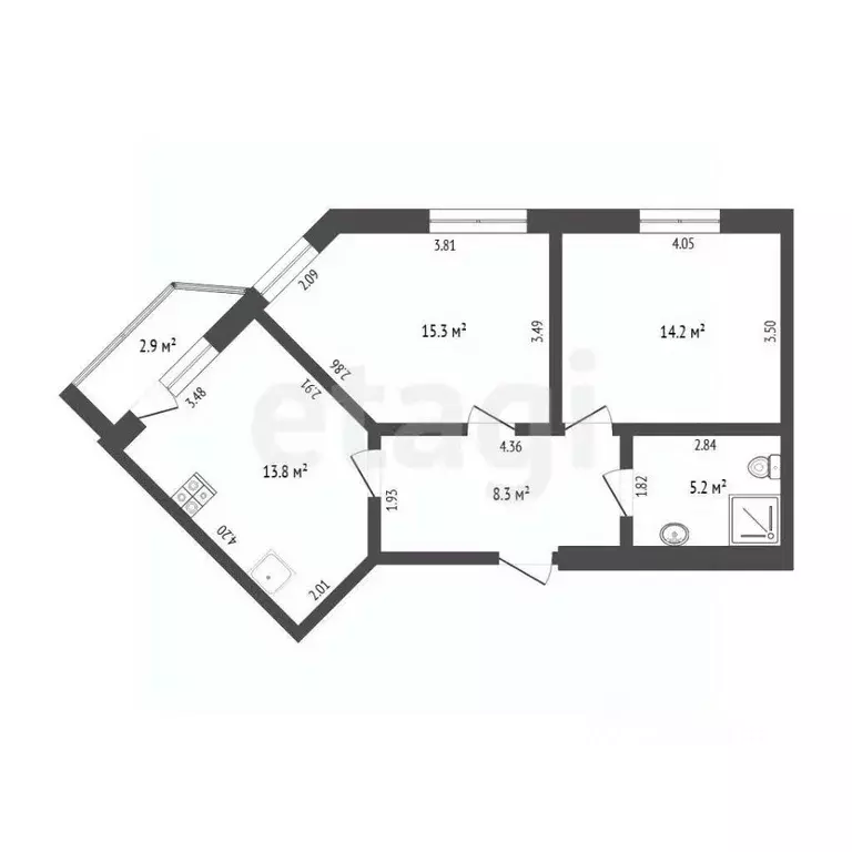 2-к кв. Тюменская область, Тюмень ул. Щербакова, 90 (56.8 м) - Фото 2