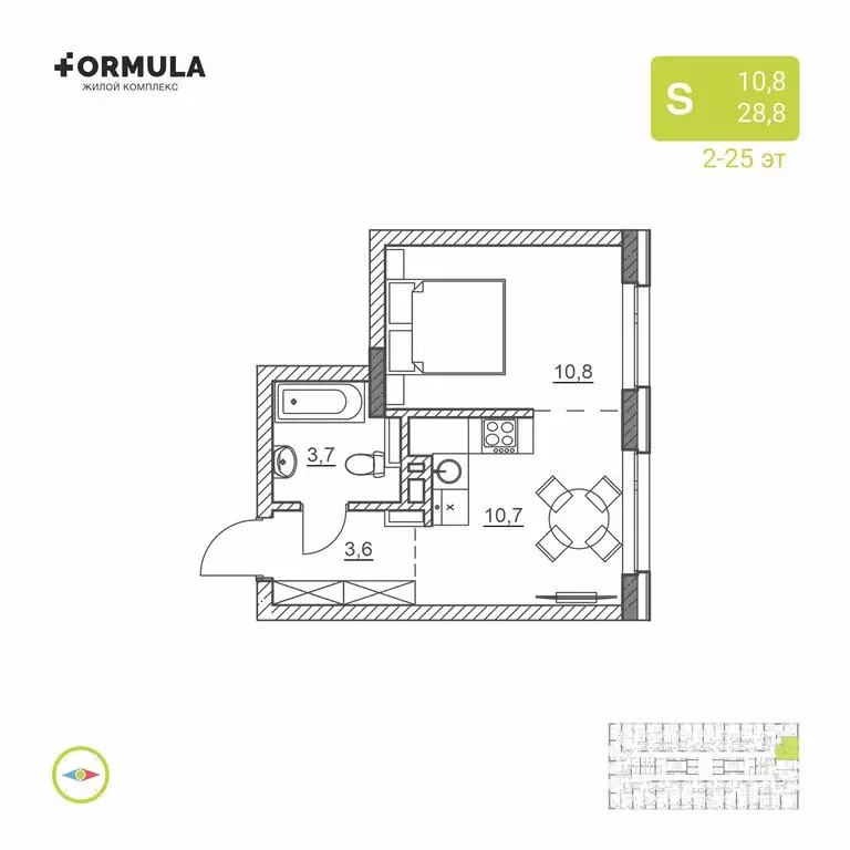1-комнатная квартира: Уфа, жилой район Зелёная Роща (28.8 м) - Фото 1