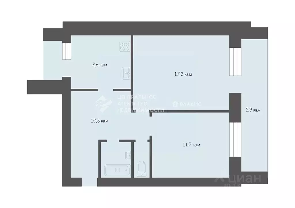 2-к кв. Рязанская область, Рязань ул. Полиграфистов, 7 (50.6 м) - Фото 1