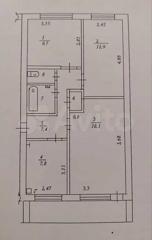 3-к. квартира, 59,5 м, 3/5 эт. - Фото 0