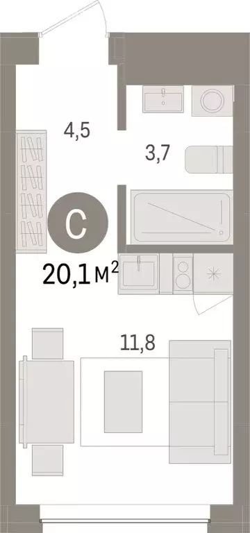 Квартира-студия: Тюмень, ЖК Дом у Озера (20.07 м) - Фото 1