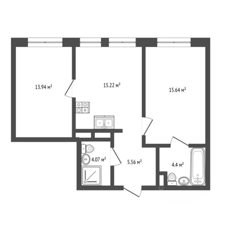 3-к кв. Тюменская область, Тюмень Комбинатская ул., 16к1 (58.9 м) - Фото 2