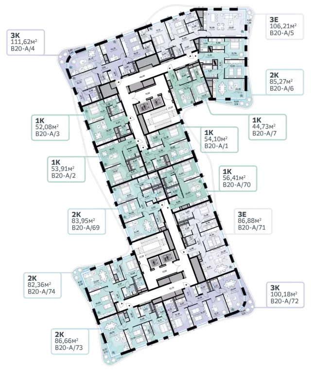 2-к квартира, 82.36 м - Фото 1