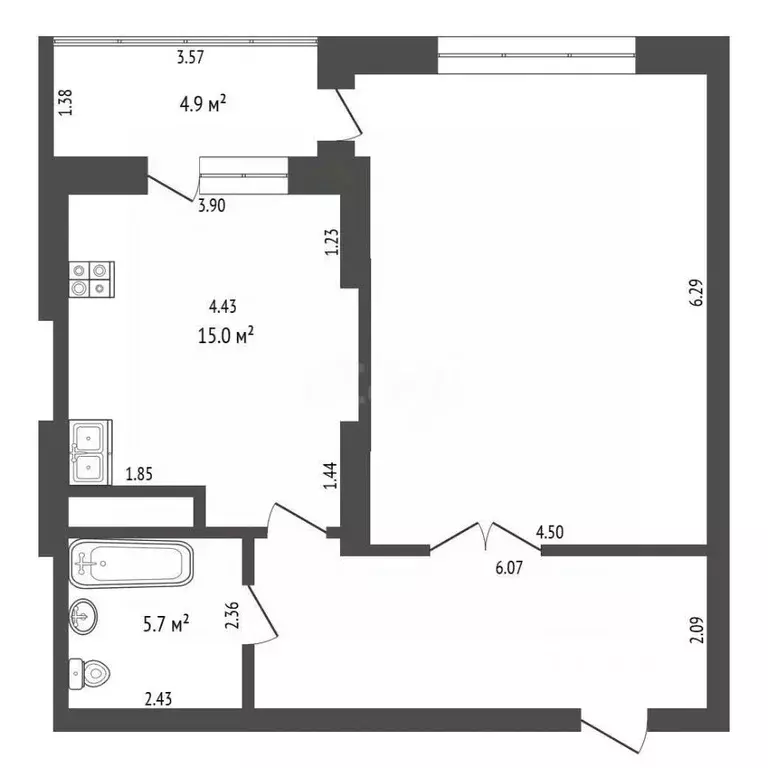 1-к кв. Тюменская область, Тюмень ул. Малыгина, 90 (62.6 м) - Фото 2