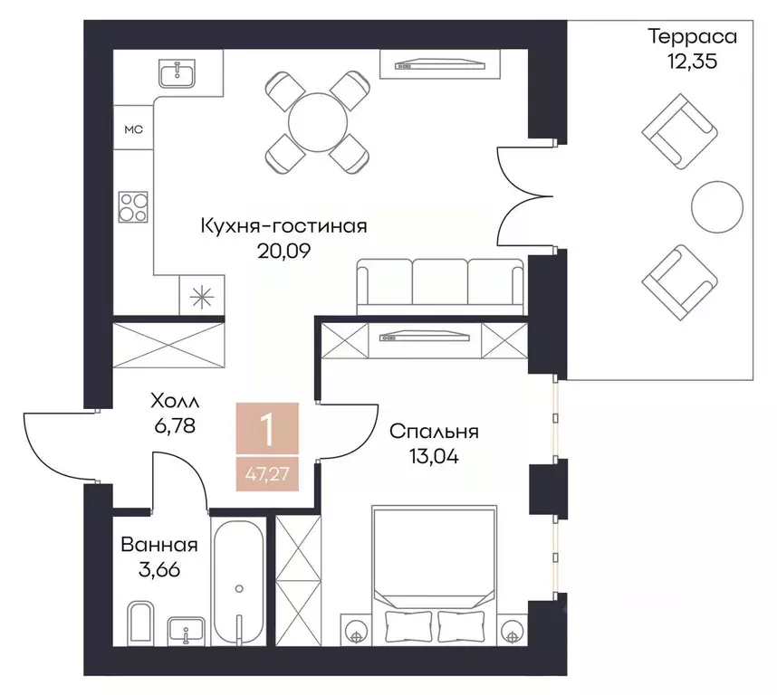 1-к кв. Рязанская область, Рязанский муниципальный округ, с. Поляны  ... - Фото 1