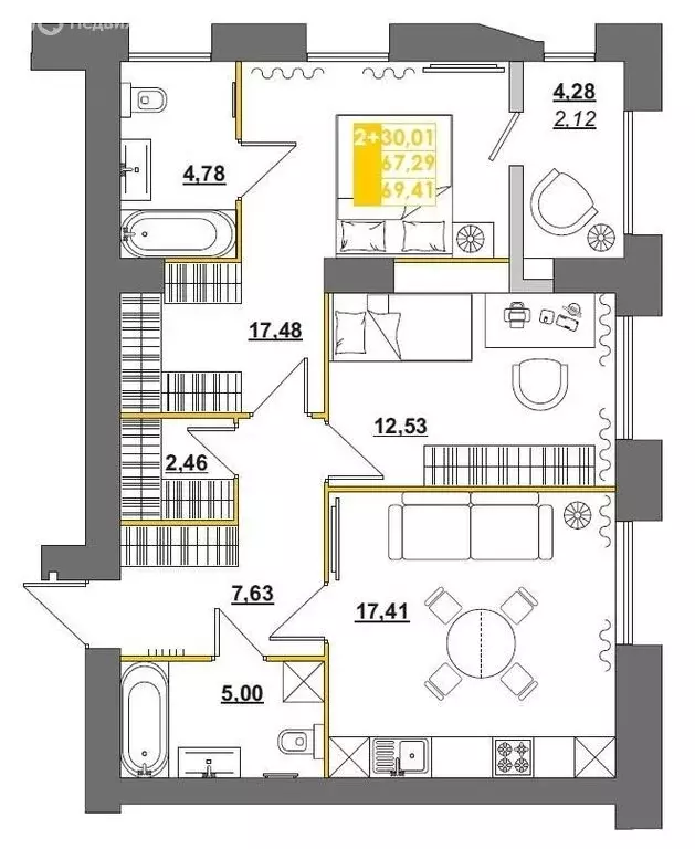 3-комнатная квартира: Пенза, улица Измайлова, 46 (73.47 м) - Фото 0