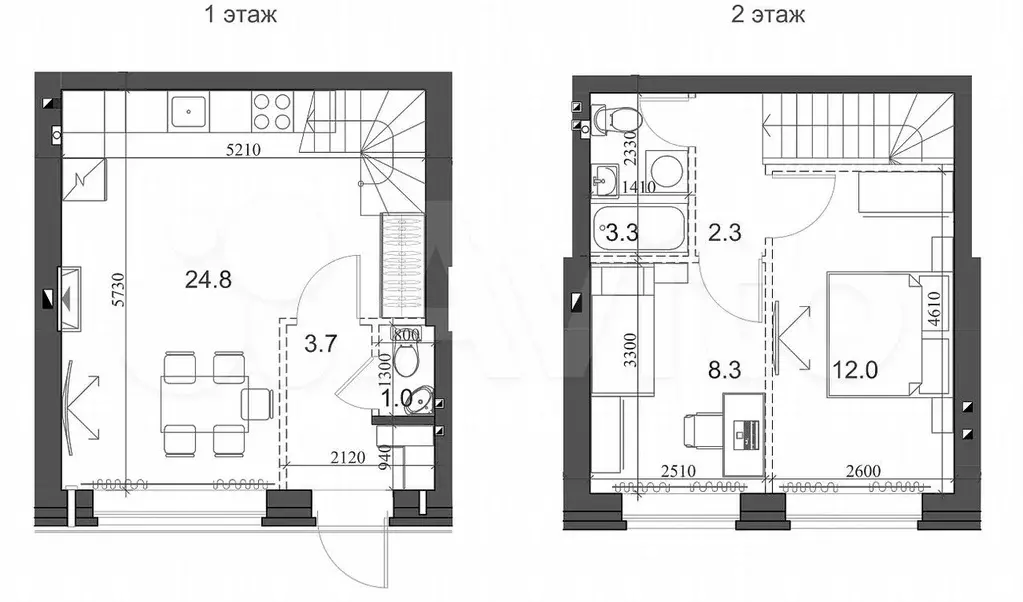 2-к. квартира, 56,3 м, 2/2 эт. - Фото 0