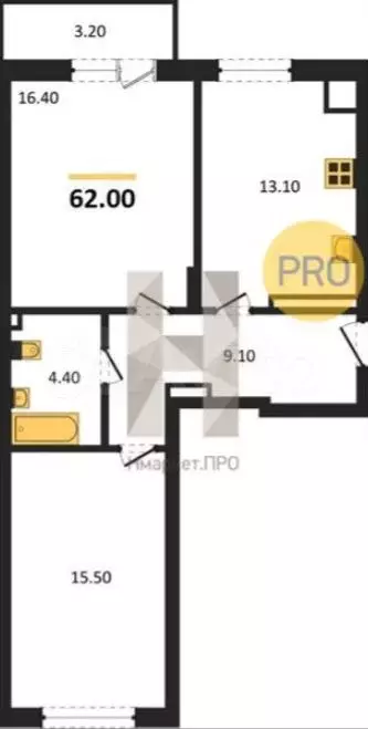 2-к. квартира, 59,5 м, 4/8 эт. - Фото 1