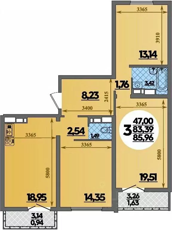 3-к кв. Краснодарский край, Новороссийск Город у Моря жилой комплекс ... - Фото 1