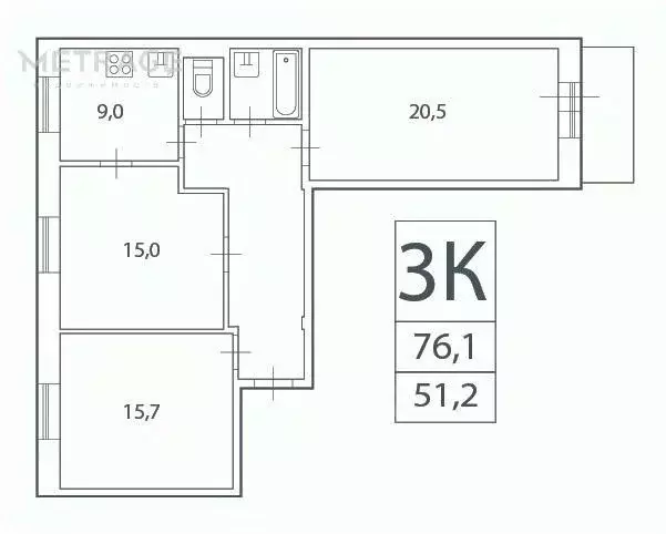 3-к кв. Москва ул. Годовикова, 6 (76.1 м) - Фото 1
