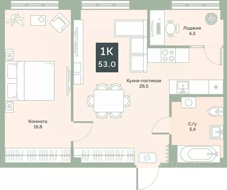 1-к кв. Курганская область, Курган Заозерный жилрайон, 6А мкр, ул. ... - Фото 1