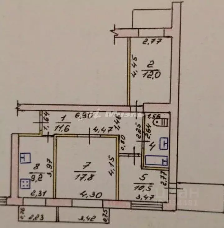 3-к кв. Крым, Симферополь ул. Имени Мате Залки, 21А (65.3 м) - Фото 2