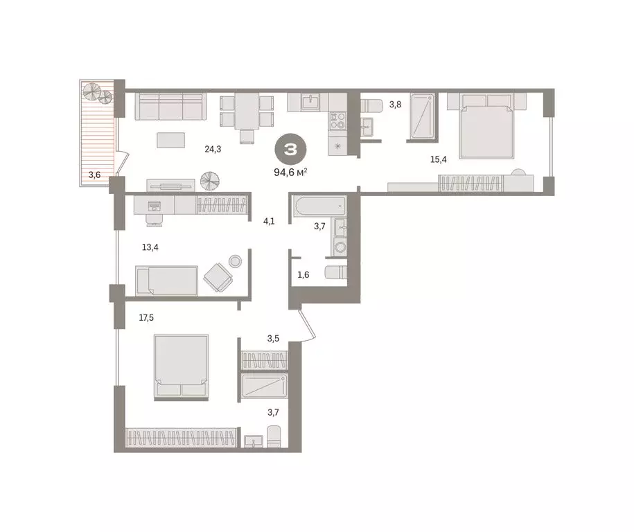 3-комнатная квартира: Новосибирский район, рабочий посёлок Краснообск, ... - Фото 2