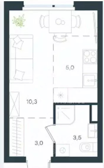 Студия Новосибирская область, Новосибирск ул. Ошанина, 3 (27.0 м) - Фото 2