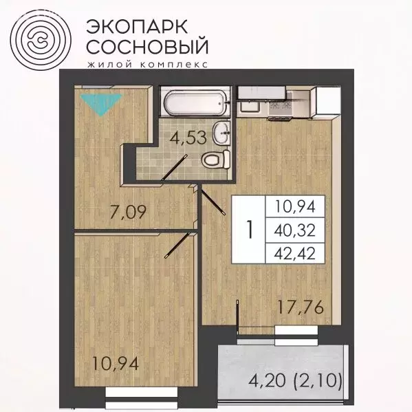 1-комнатная квартира: Пермь, улица Борцов Революции, 1Ак8 (40.2 м) - Фото 0