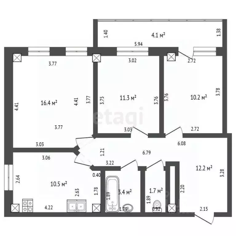 3-к кв. Татарстан, Набережные Челны 46-й комплекс, 11А (65.7 м) - Фото 1