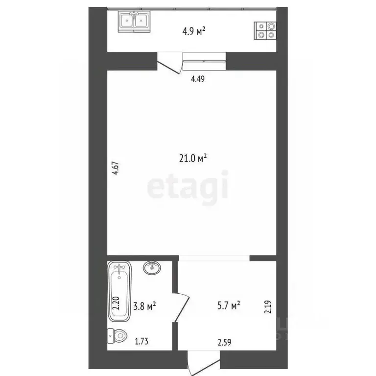 Студия Тюменская область, Тюмень Интернациональная ул., 199к1 (33.0 м) - Фото 2