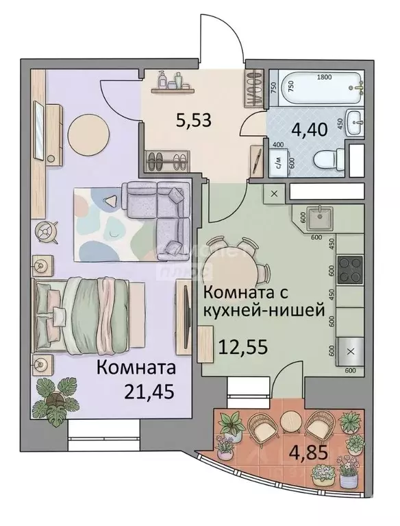 1-к кв. Московская область, Домодедово Востряково мкр, ул. Ледовская, ... - Фото 2