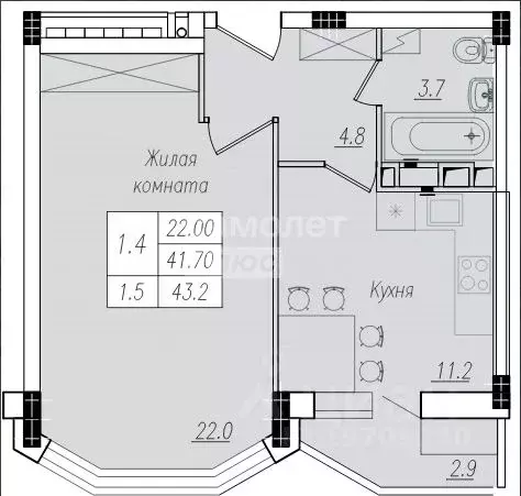 1-к кв. Курская область, Курск ул. Энгельса, 158к1 (41.7 м) - Фото 1