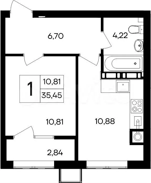 1-к. квартира, 35,5 м, 2/8 эт. - Фото 0