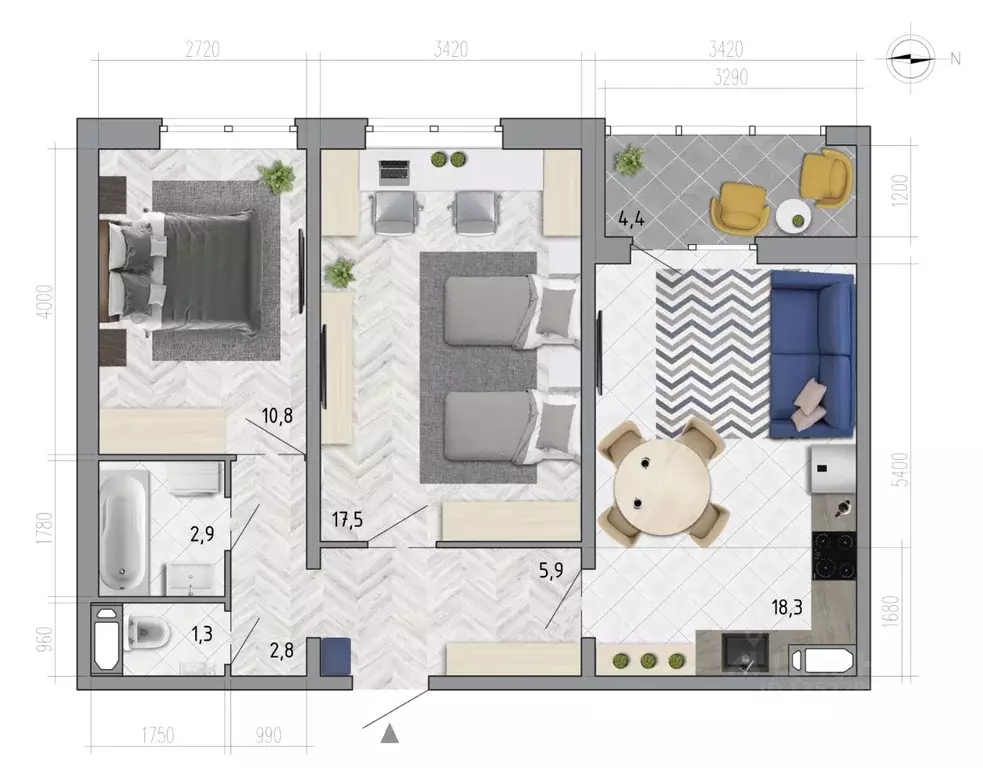 2-к кв. Воронежская область, Воронеж ул. Федора Тютчева, 107 (61.7 м) - Фото 1