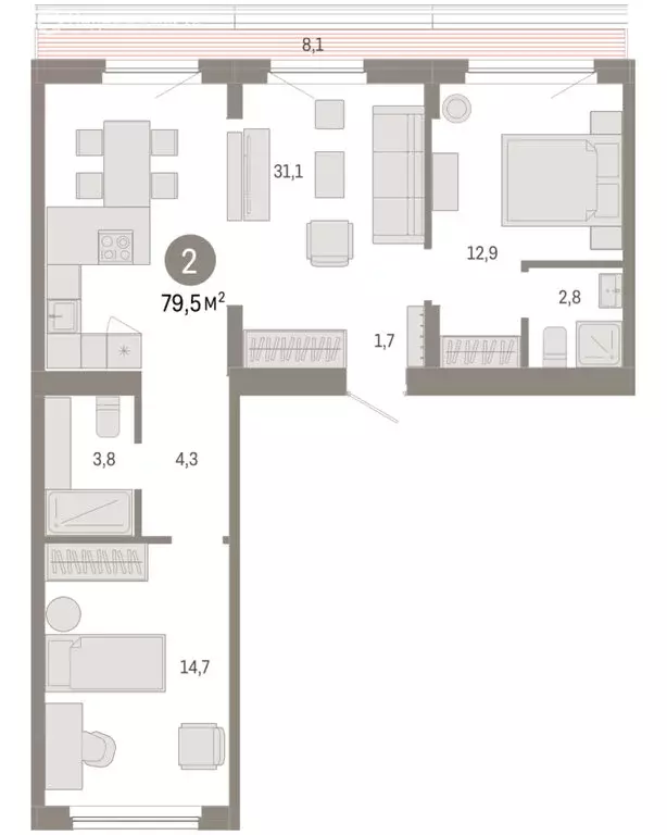 2-комнатная квартира: Новосибирский район, рабочий посёлок Краснообск, ... - Фото 2