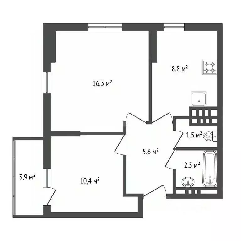 2-к кв. Башкортостан, Уфа ул. Машинистов, 6 (45.3 м) - Фото 2