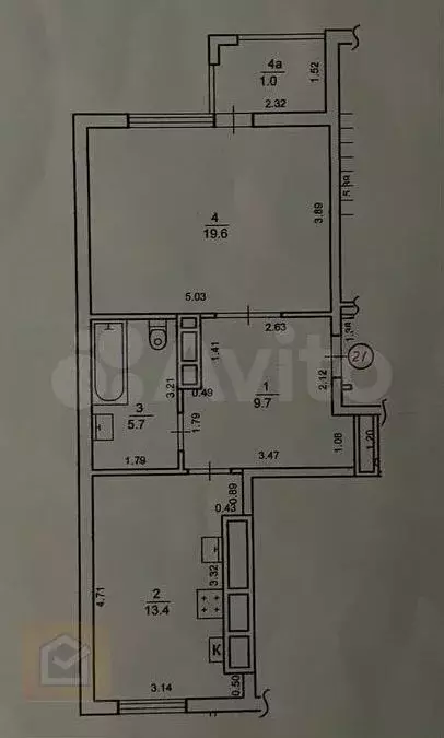 1-к. квартира, 49,4 м, 4/5 эт. - Фото 0